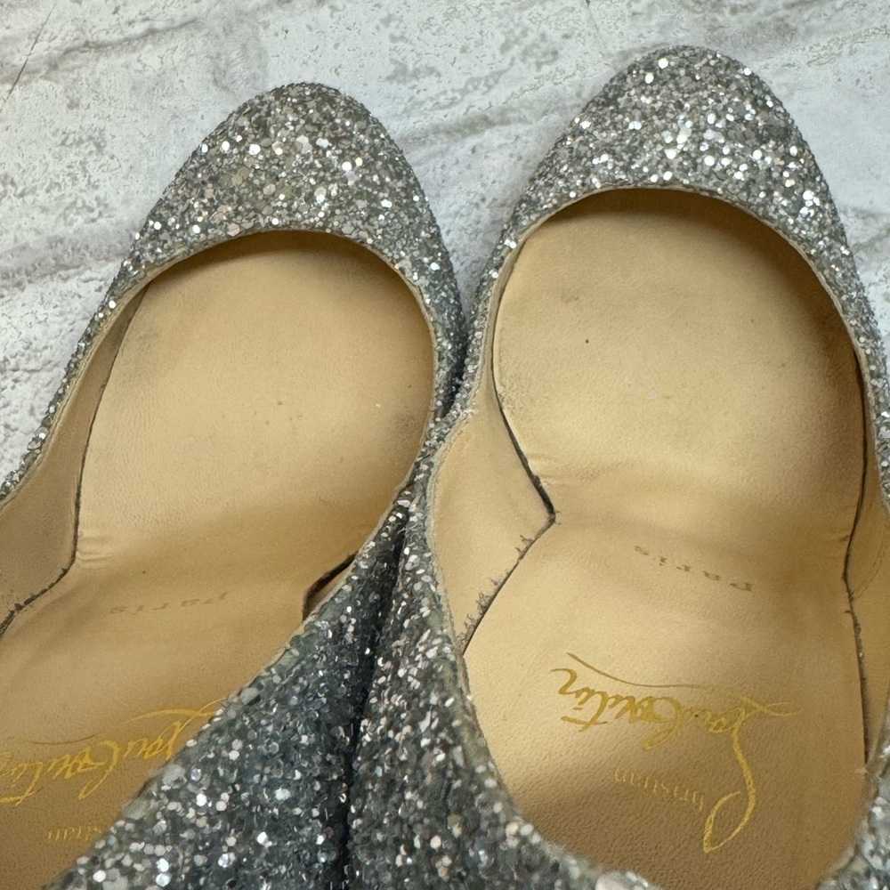 Christian Louboutin Metallic Silver Coarse Glitter Lady Lynch Pumps Size 37 US 7 - Picture 7 of 13